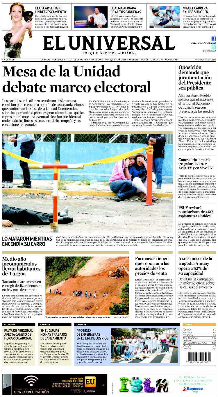 Portadas del martes 26 de febrero de 2013