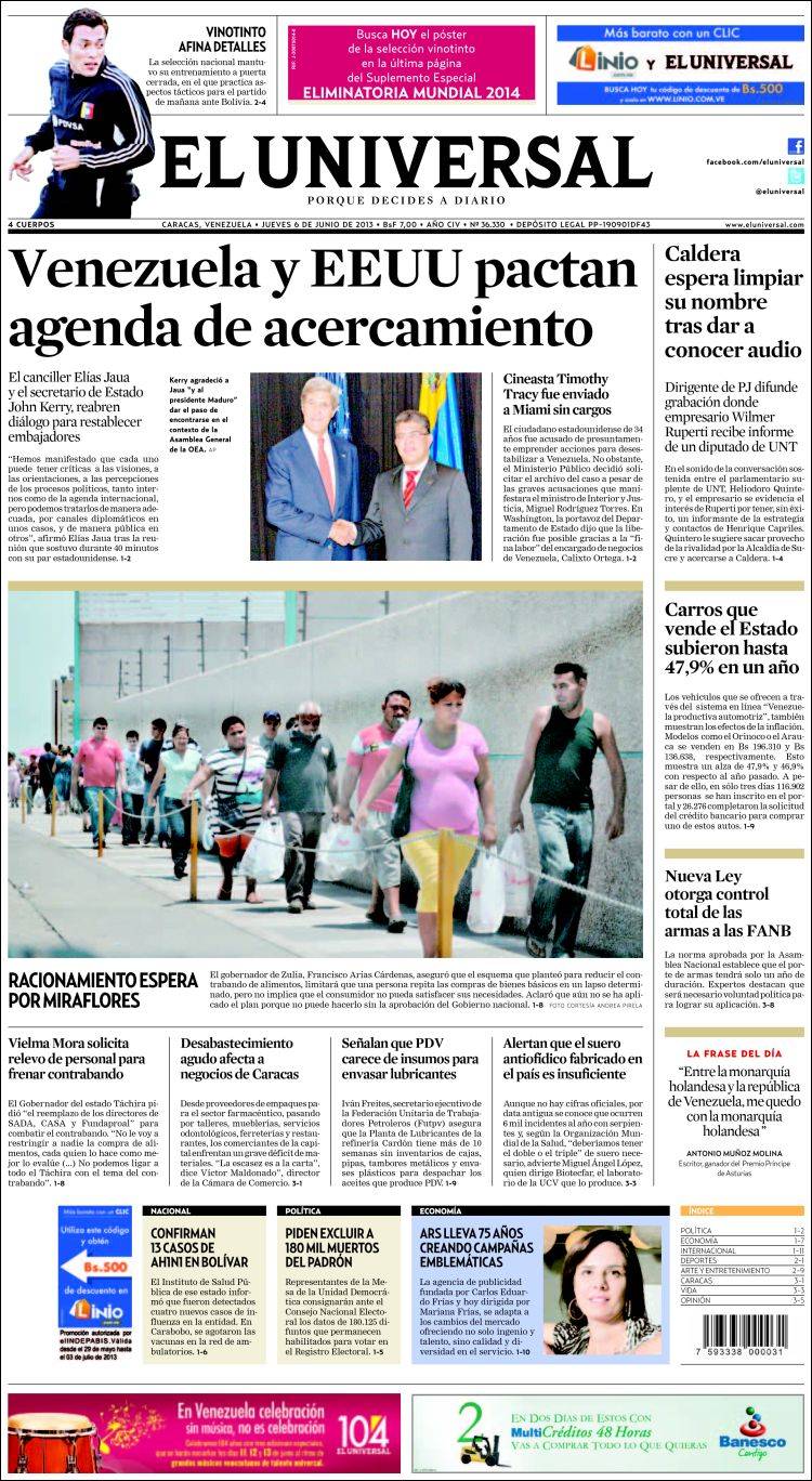 Portadas del jueves 06 de junio de 2013