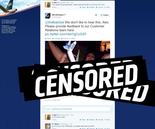 US Airways le responde a una cliente tuiteándole foto de un avión estrellado en una vagina