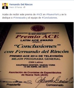 Otorgan el premio a Fernando del Rincón y lo dedica a Venezuela (Foto)