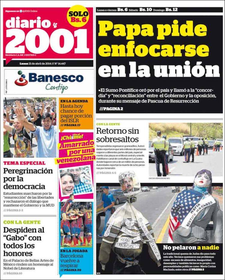 Portadas del lunes 21 de abril de 2014