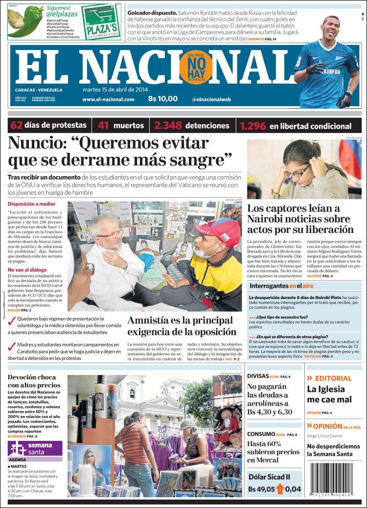 Portadas del martes 15 de abril de 2014