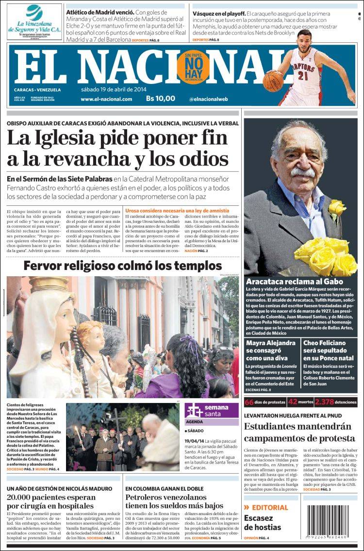 Portadas del sábado 19 de abril de 2014