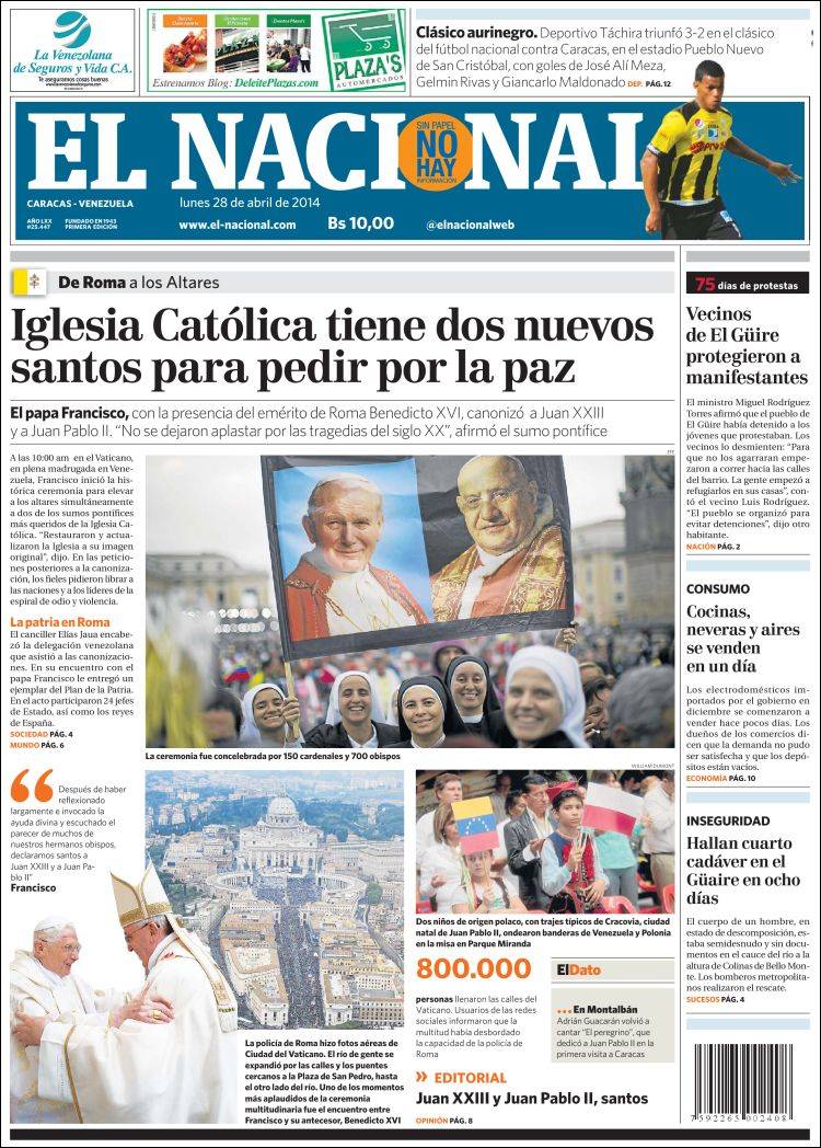 Portadas del lunes 28 de abril de 2014