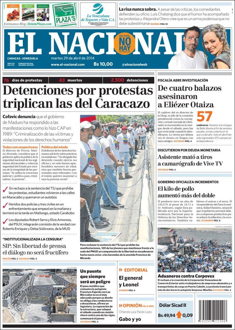 Portadas del martes 29 de abril de 2014