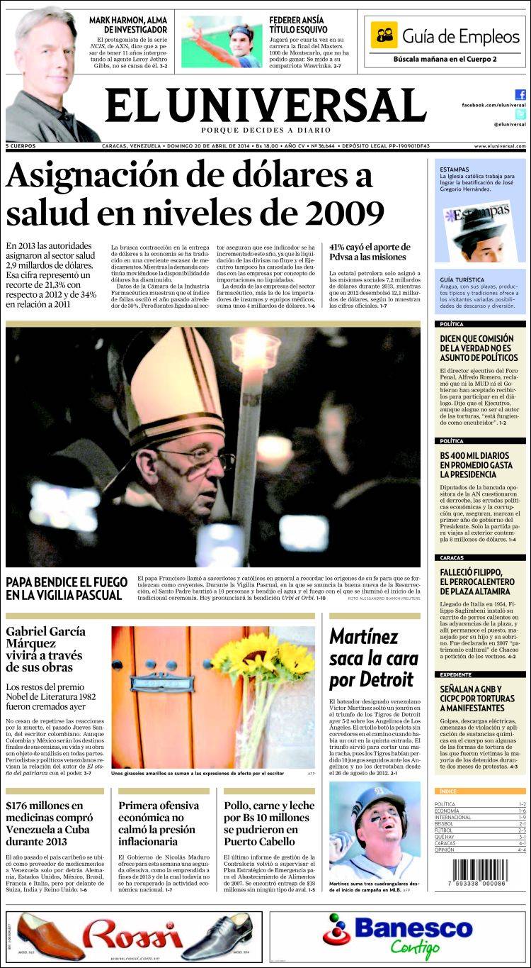 Portadas del domingo 20 de abril de 2014