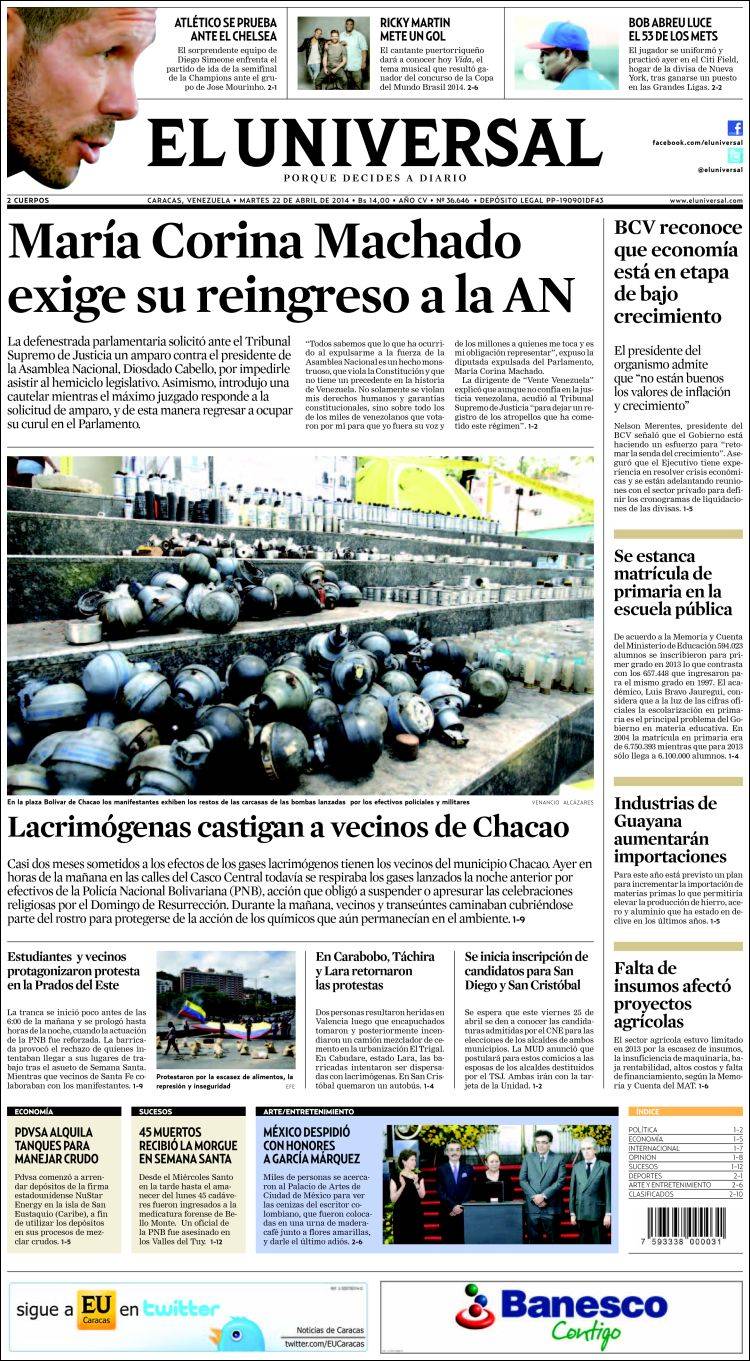 Portadas del martes 22 de abril de 2014