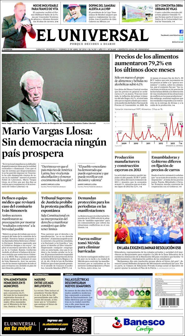 Portadas del viernes 25 de abril de 2014