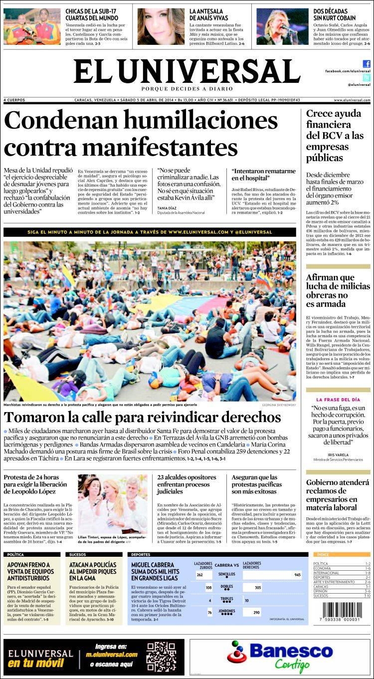 Portadas del sábado 05 de abril de 2014