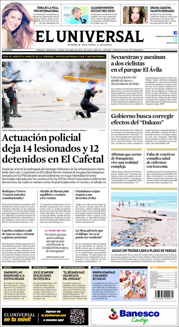 Portadas del lunes 07 de abril de 2014