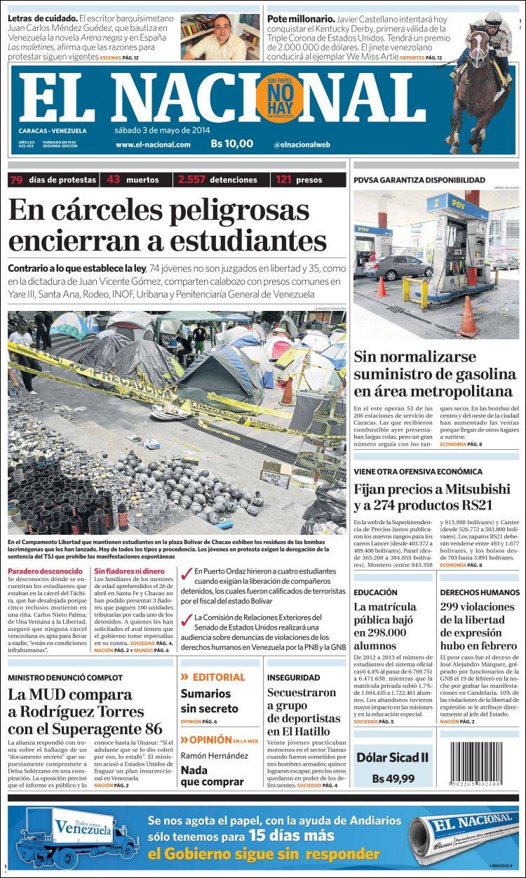 Portadas del sábado 03 de mayo de 2014