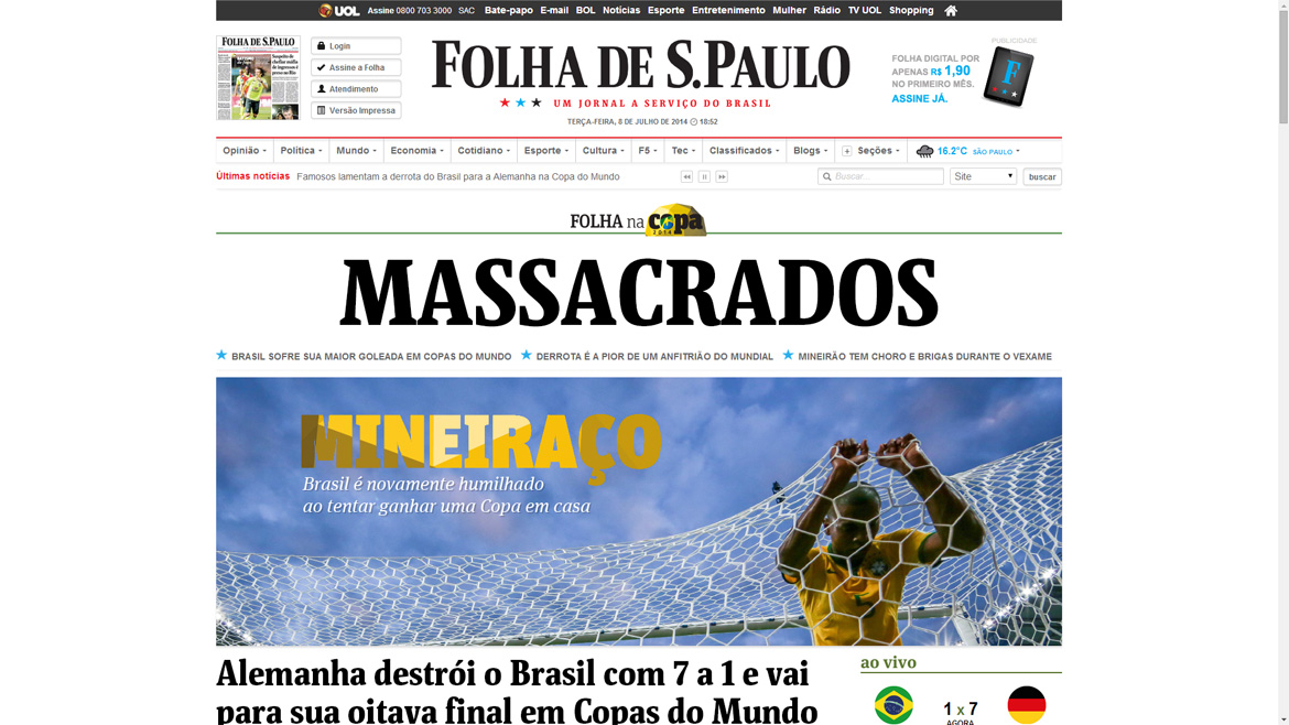 Así destroza la prensa brasileña a la selección: “Masacre”, “Humillación”, “Vergüenza”