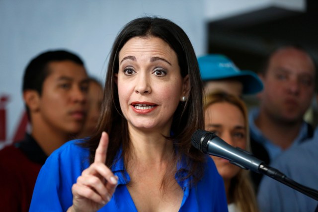 Venezuelan opposition leader Maria Corina Machado speaks during a news conference in Caracas