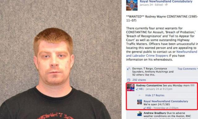 Policía comparte foto de sospechoso en Facebook y este le dejó un comentario