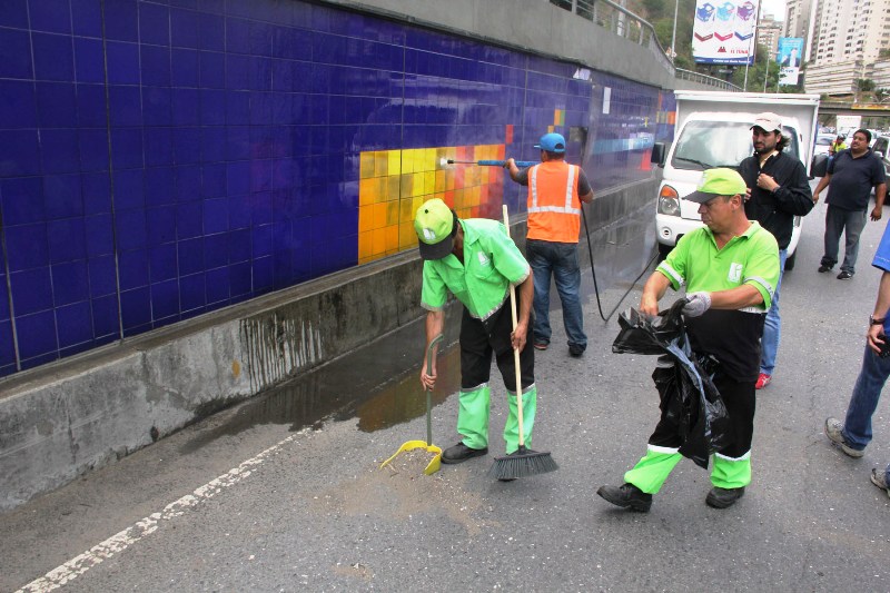 Limpiaron el Jardín Lumínico de la Autopista Prados del Este (Fotos)