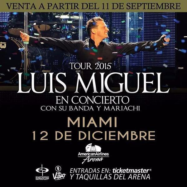 Luis Miguel llega el 12 de diciembre con su banda y mariachi al Miami Arena