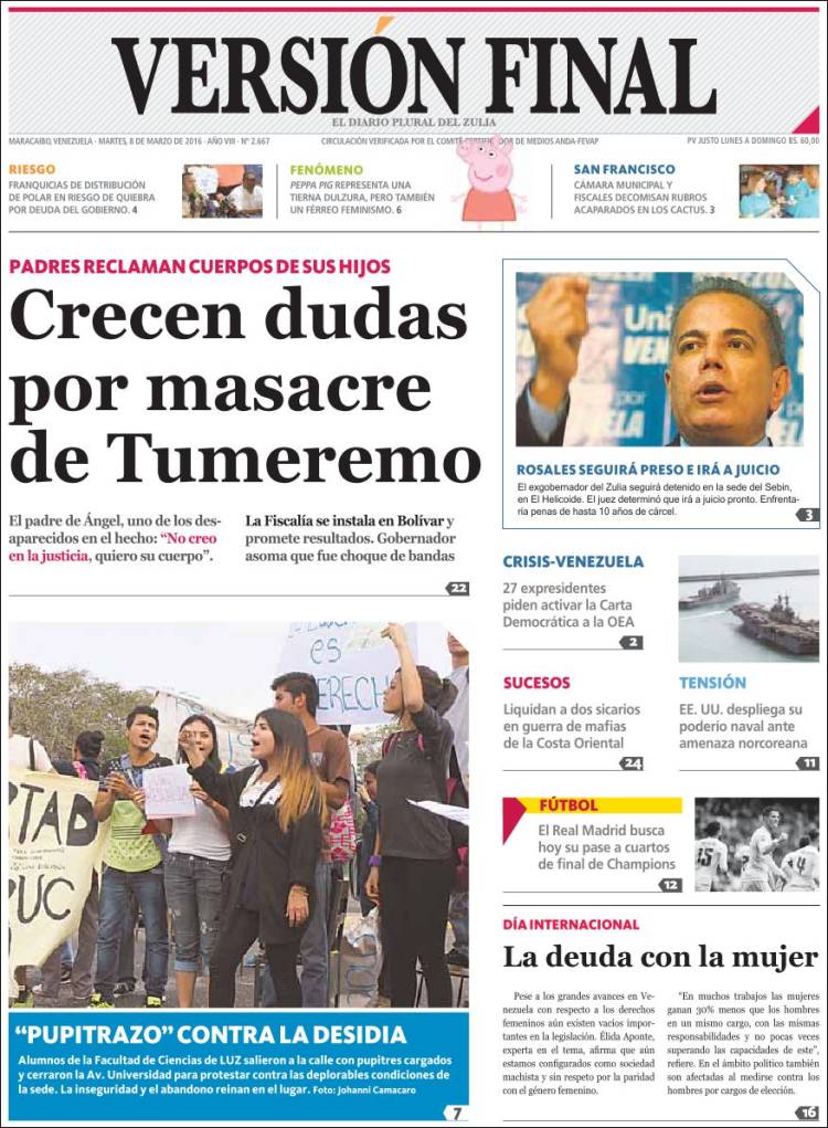 Portadas de este martes 8 de marzo de 2016