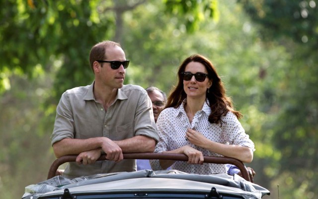 Britain's Prince William and his wife Catherine, the Duchess of Cambridge, are seen on a safari at Kaziranga National Park in the northeastern state of Assam, India, April 13, 2016. REUTERS/Heathcliff O'Malley/Pool