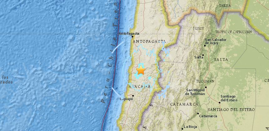 Sismo de magnitud 5,5 estremece el norte de Chile