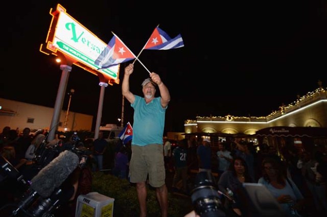 MIAMI, FL - NOVEMBER 26: Miami residents celebrate the death of Fidel Castro on November 26, 2016 in Miami, Florida. Cuba's current President and younger brother of Fidel, Raul Castro, announced in a brief TV appearance that Fidel Castro had died at 22:29 hours on November 25 aged 90. Gustavo Caballero/Getty Images/AFP