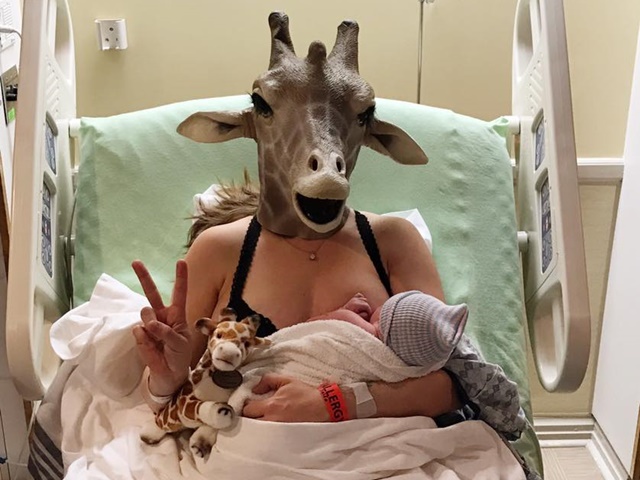 La loca historia de una embarazada con una careta de jirafa (Foto y video)