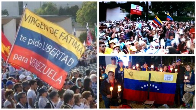 Venezolanos, hijos de portugueses, se hicieron notar en Fátima durante la misa que ofició el Papa y pidieron por la paz en Venezuela.