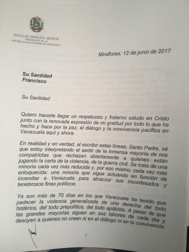 Carta de Maduro al Papá 1