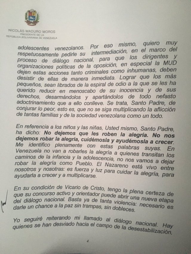 Carta de Maduro al Papá 4