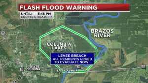 Ordenan evacuación inmediata al sur de Houston por rotura del dique Columbia Lakes