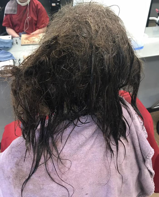 WTF … Pasó 13 horas “echando cepillo” para poder desenredar el cabello de una niña (+fotos)