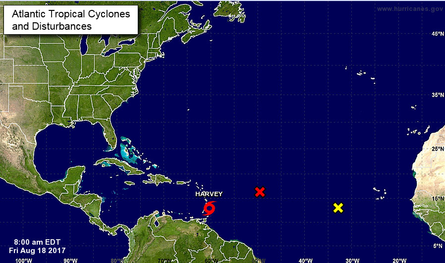 La tormenta tropical Harvey continúa su avance por el este del Caribe
