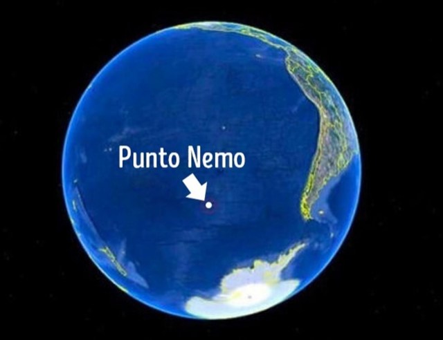 Punto Nemo. Está tan lejos de todo que las personas más cercanas a este punto se encuentran en la Estación Espacial Internacional (ISS).