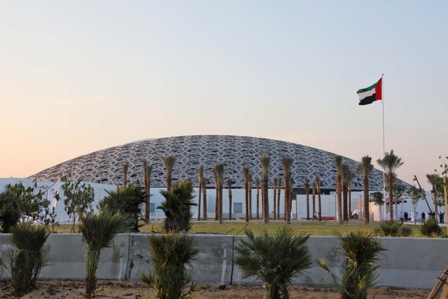 A view of the exterior of the Louvre Abu Dhabi museum on November 8, 2017. More than a decade in the making, the Louvre Abu Dhabi opens its doors today, bringing the famed name to the Arab world for the first time. / AFP PHOTO / ludovic MARIN