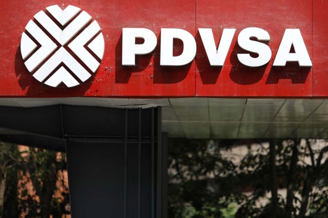The corporate logo of the state oil company PDVSA is seen at a gas station in Caracas, Venezuela November 16, 2017. REUTERS/Marco Bello