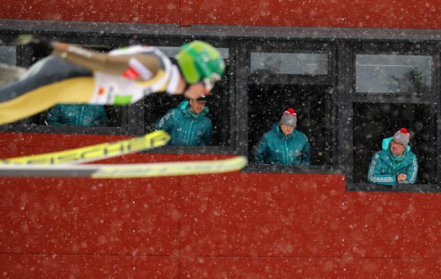 Judges watch Hannu Manninen of Finland in the Men's Nordic Combined Team Ski Jumping during the FIS Nordic Ski World Championships in Lahti, Finland, February, 26, 2017. REUTERS/Kai Pfaffenbach/File Photo  SEARCH "POY SPORT" FOR THIS STORY. SEARCH "REUTERS POY" FOR ALL BEST OF 2017 PACKAGES.    TPX IMAGES OF THE DAY