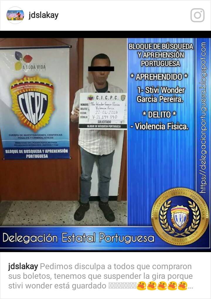 No es chiste: Pusieron preso a Stivi Wonder García por violento (+foto)