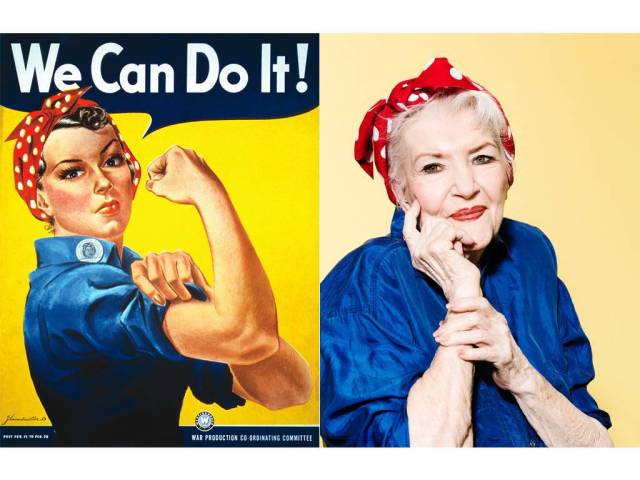 Naomi Parker Fraley, aka the real Rosie The Riveter, 94 lives with her sister Ada Wyn, 92 in Redding, CA. July 15, 2016. Credit: Ramona Rosales Hair & makeup: Mili Simon/Zenobia Stylist: Katia Echivard/Zenobia RETOUCHED HIGH RES