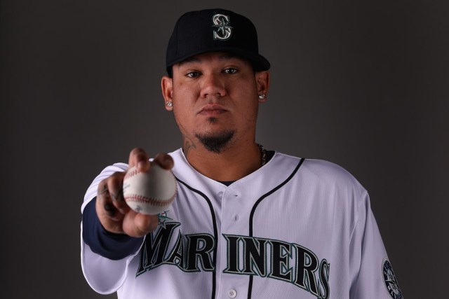 PEORIA, AZ - FEBRUARY 21: Pitcher Felix Hernandez #34 of the Seattle Mariners poses for a portrait during photo day at Peoria Stadium on February 21, 2018 in Peoria, Arizona. Christian Petersen/Getty Images/AFP