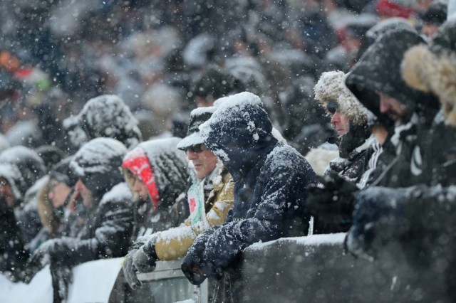 Soccer Football - Serie A - Juventus v Atalanta - Allianz Stadium, Turin, Italy - February 25, 2018 Fans in the snow before the match was postponed REUTERS/Massimo Pinca