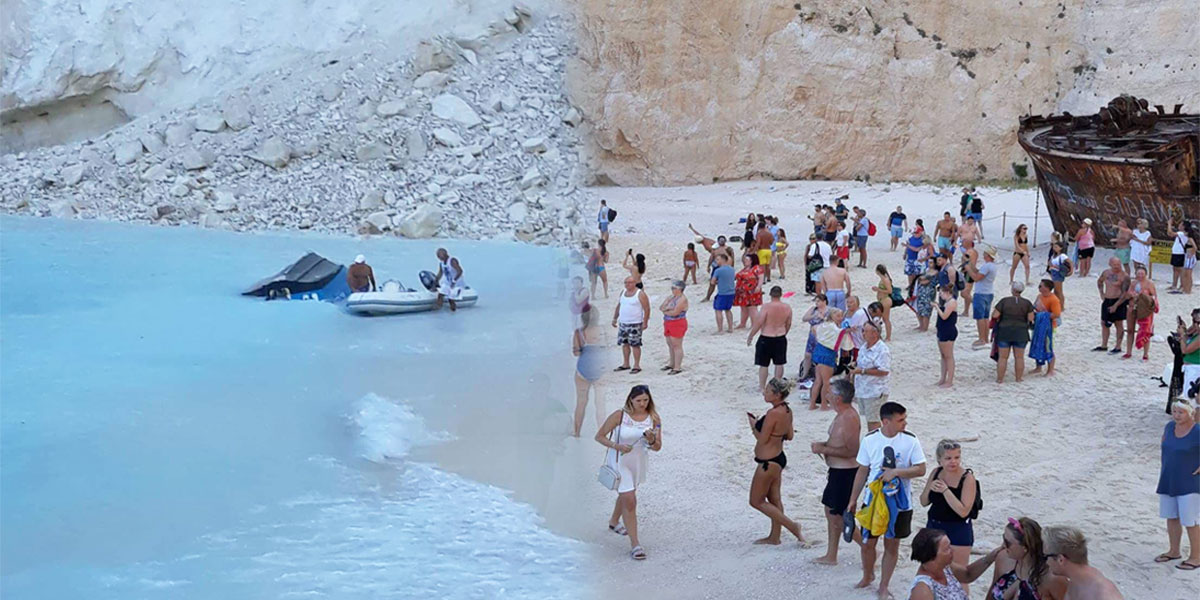 Siete turistas heridos al desprenderse rocas en una famosa playa griega (videos y fotos)