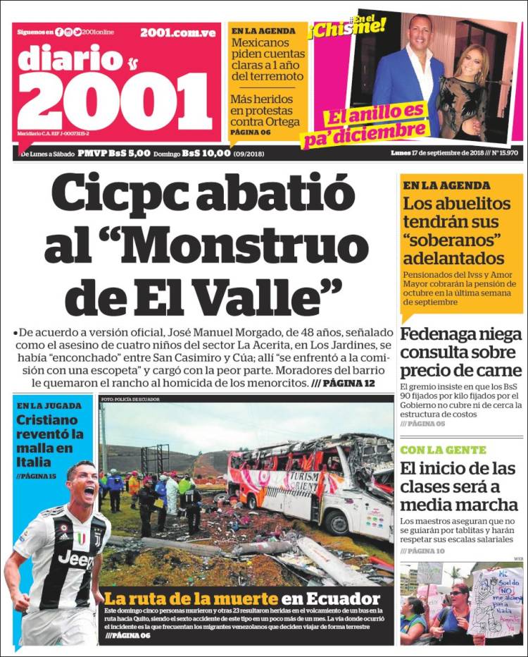 Portadas de este lunes 17 de septiembre de 2018