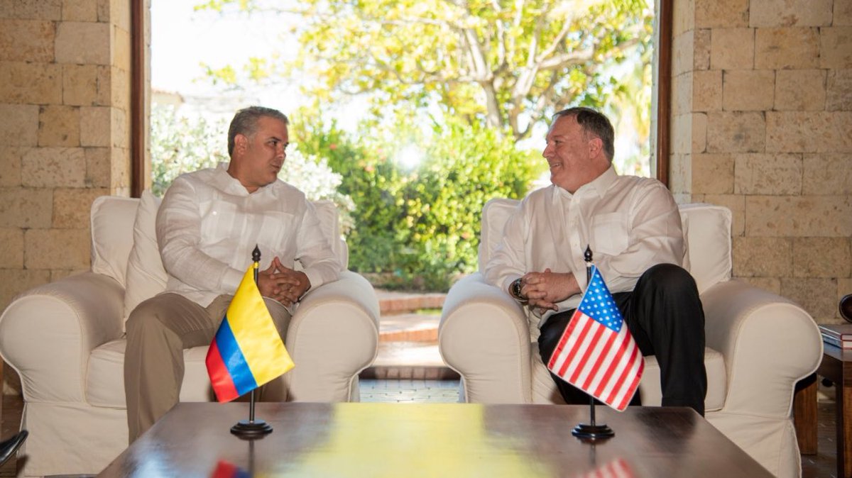 Duque recibe a Pompeo en Cartagena para discutir sobre la crisis en Venezuela