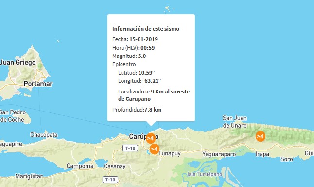 Se registró sismo de magnitud 5 en Carúpano #15Ene