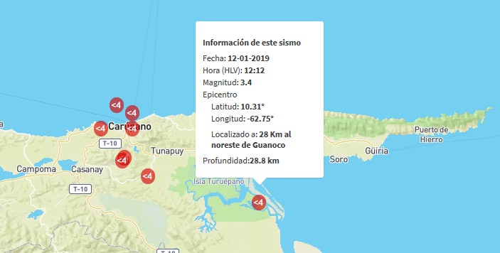 Sismo de magnitud 3.4 en Guanoco, población del estado Sucre #12Ene
