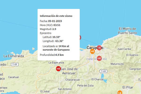 Sismo de magnitud 2.9 en Carúpano #9Ene