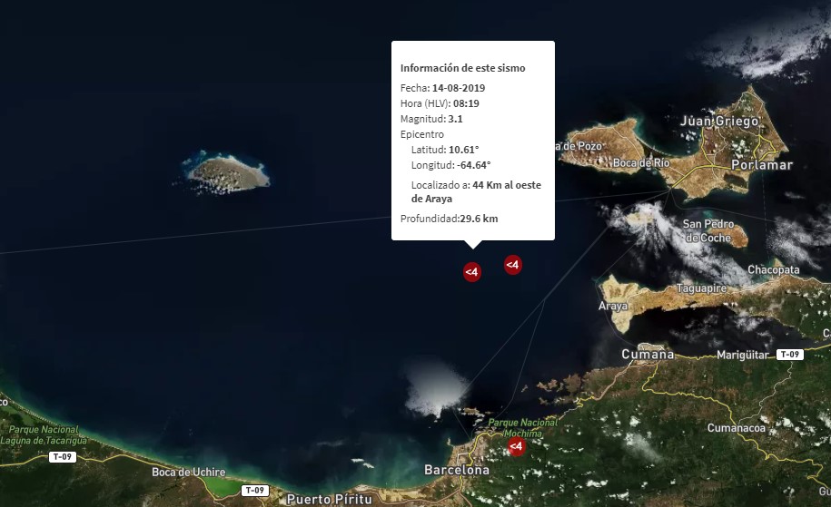 Funvisis reporta sismo de magnitud 3.1 en Araya, estado Sucre