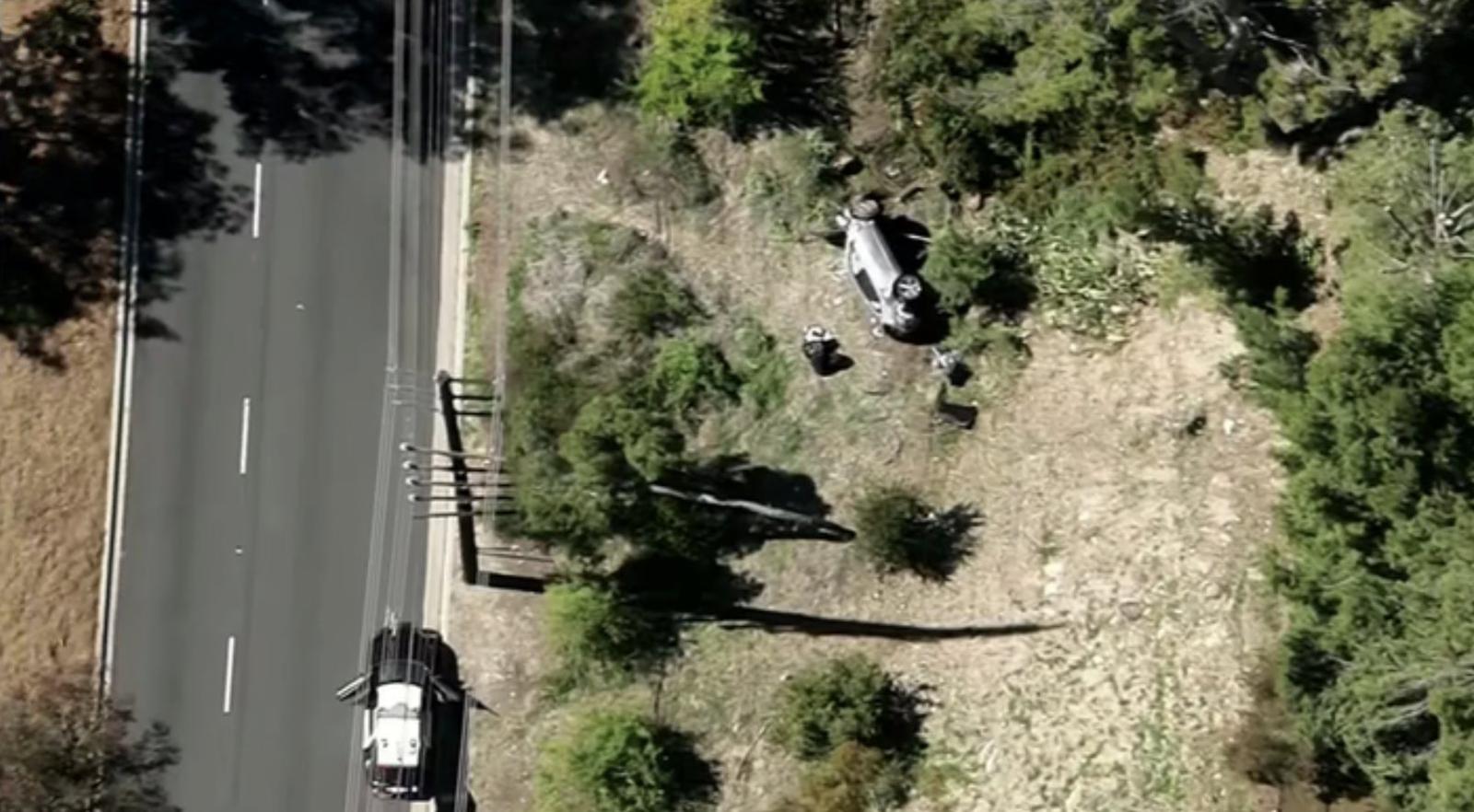 Vista aérea: Las imágenes que muestran la gravedad del accidente que sufrió Tiger Woods (VIDEOS)