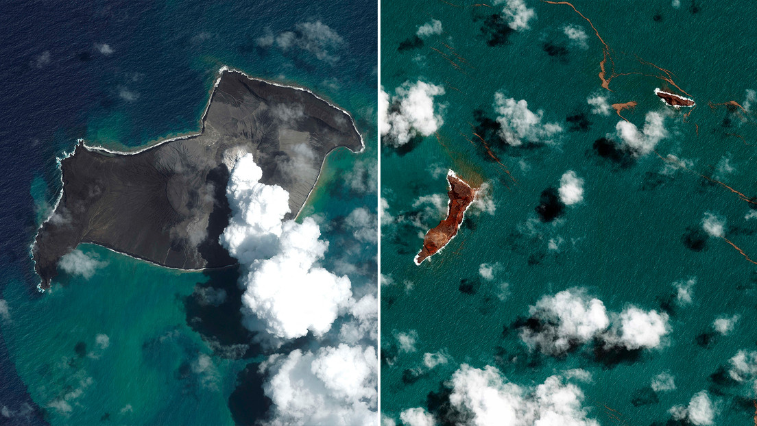 Imágenes satelitales muestran cómo el océano se “traga” la isla del volcán de Tonga