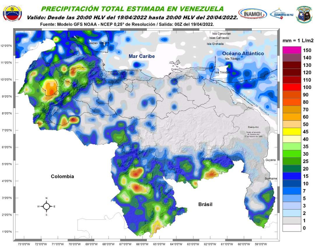 Inameh prevé nubosidad, lluvias y descargas eléctricas en varios estados del país #20Abr