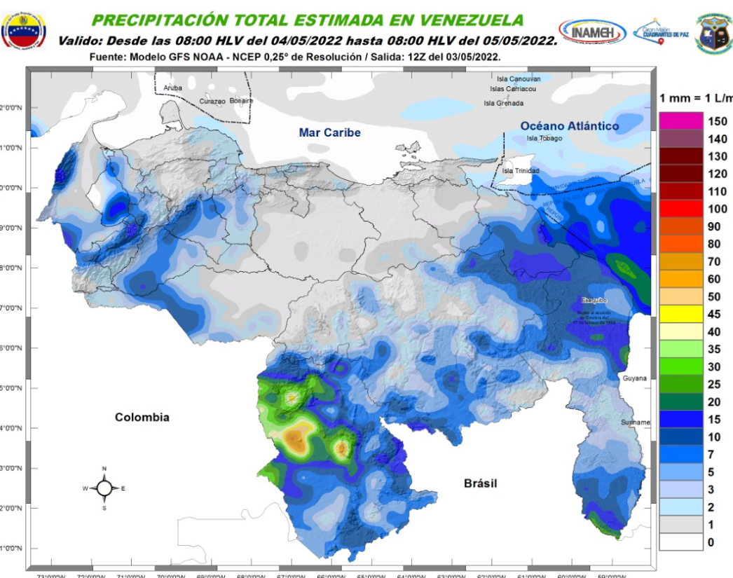 Inameh prevé nubosidad y lluvias aisladas en algunas zonas de Venezuela este #4May